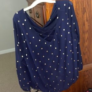 Navy w/ Gold Polka Dots Blouse